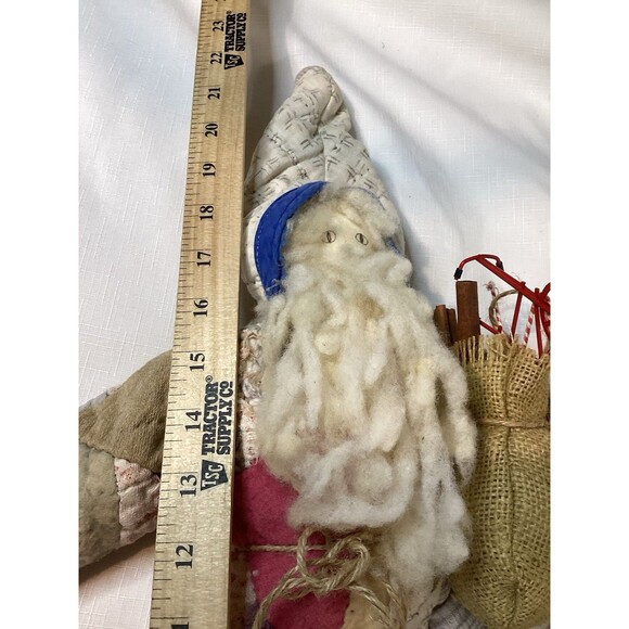 Vintage Folk Art Primitive Santa Claus Hand Made From A Quilt Patchwork Signed - Picture 8 of 16